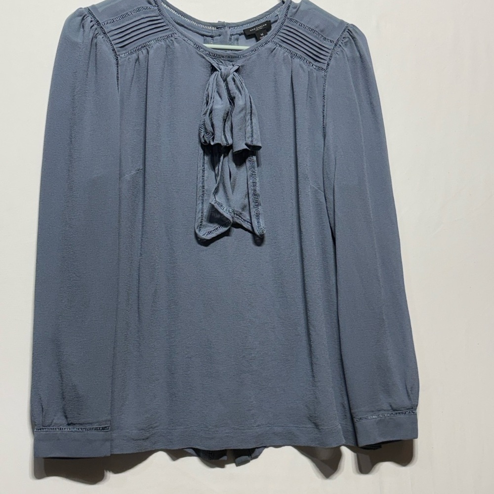 Ann Taylor Slate Blue Blouse with Tie-Front